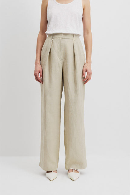 Country Road Organically Grown Light Pistachio Linen Tuck Front Pant - Size 6