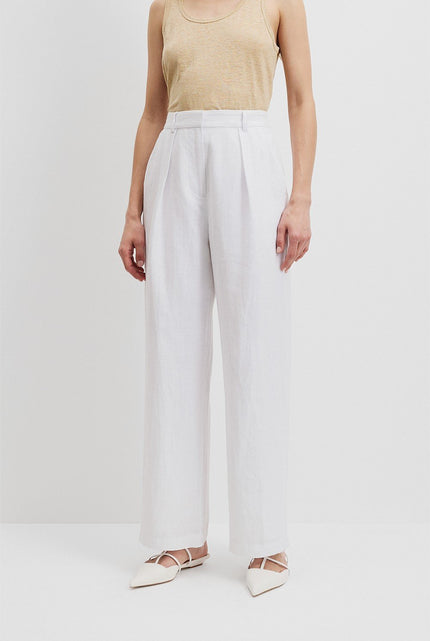 Country Road Organically Grown White Linen Tuck Front Pant - Size 6