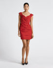 Cue Spice Red Ruched Mini Dress - Size 8