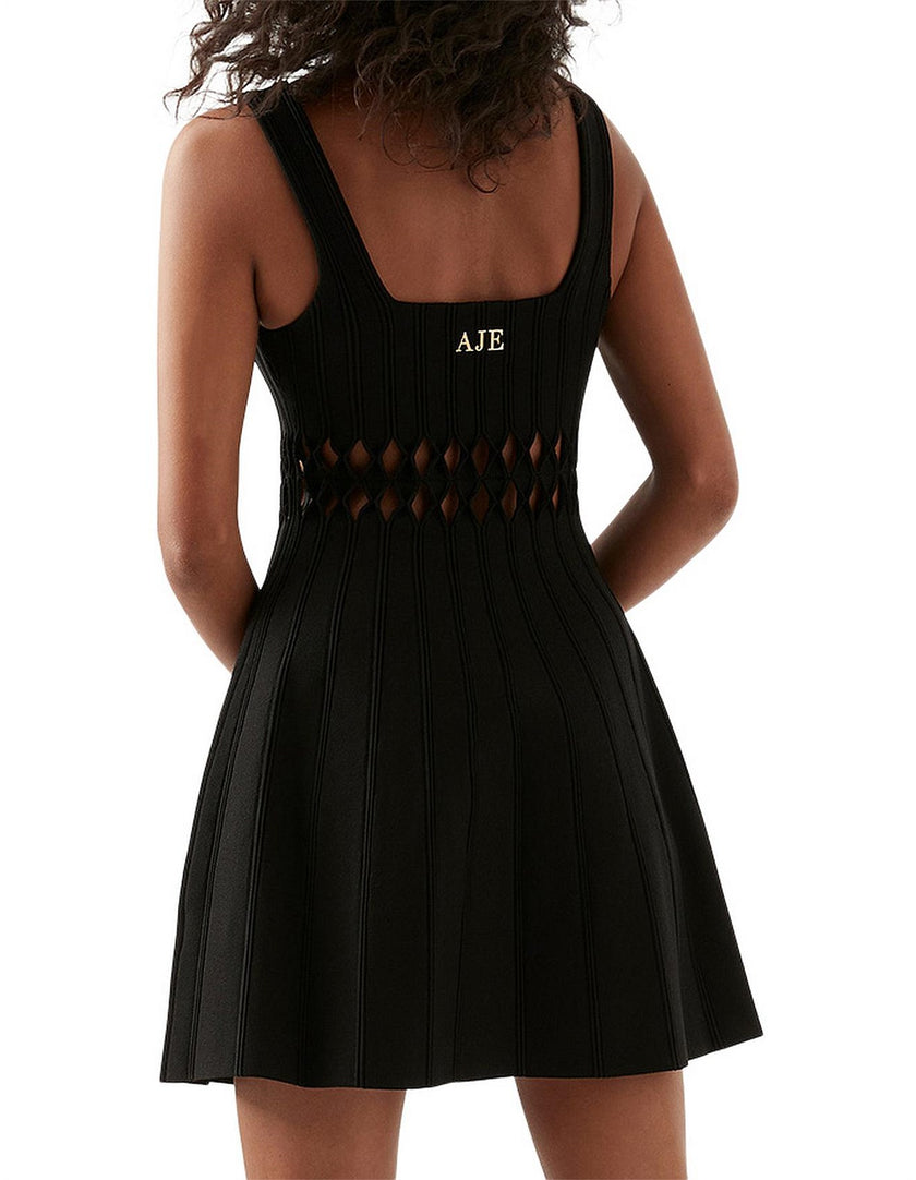 Aje Diamond Cut Out Black Knit Dress - Size L