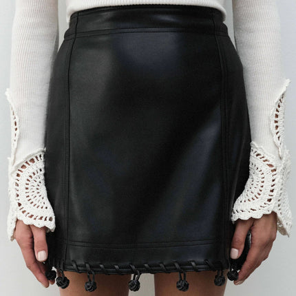 Aje Unity Braided Knot Black Mini Skirt - Size 6