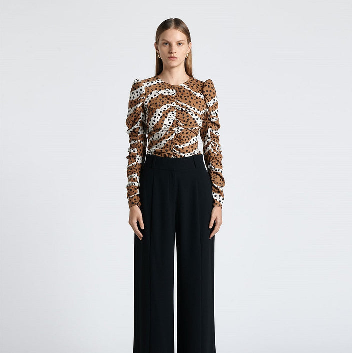 Cue Mixed Animal Ruched Top - Size 12