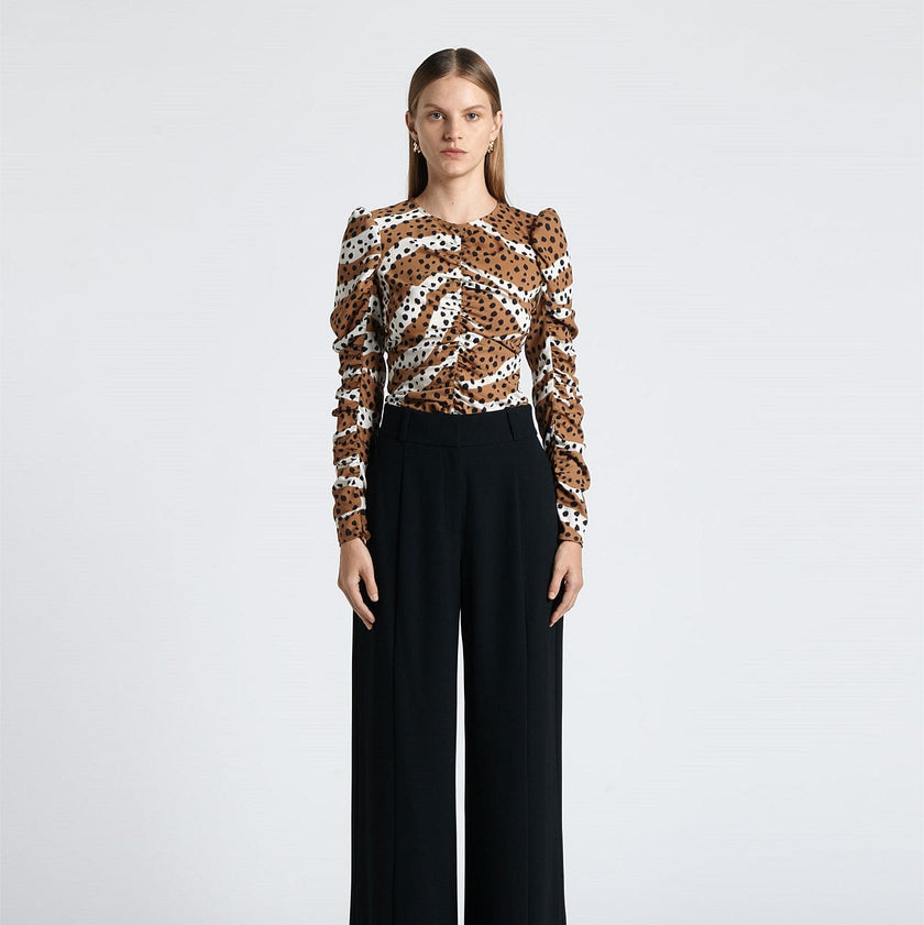 Cue Mixed Animal Ruched Top - Size 12