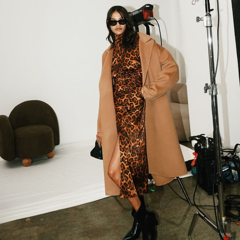 Husk Silk Amber Leopard Dress - Size 16