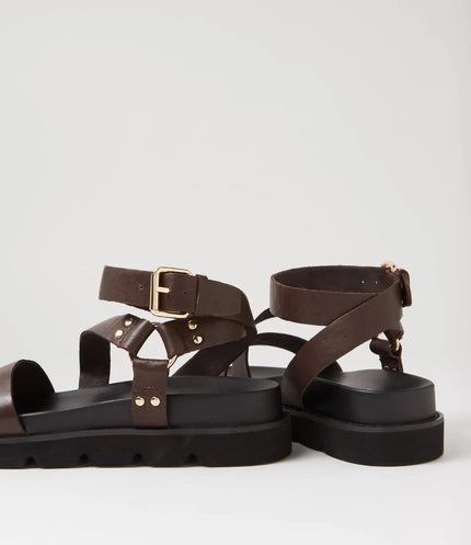 Mollini Caplan Choc Leather Sandals - Size EU 40