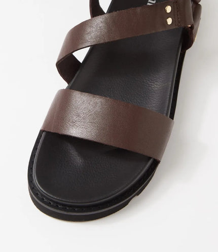 Mollini Caplan Choc Leather Sandals - Size EU 40